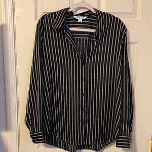 Old Navy Satin Black and White Striped Classic Shirt